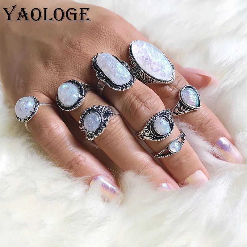 YAOLOGE Vintage Midi Ring Big Stone Set For Women Antique Silver Lotus Opal Knuckle Rings Bohemian Jewelry Anillos Gift 8pcs/set
YAOLOGE Vintage Midi Ring Big Stone Set For Women Antique Silver Lotus Opal Knuckle Rings Bohemian Jewelry Anillos Gift 8pcs/set