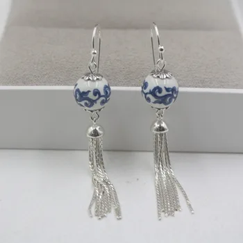Sterling S925 Silver Earrings Tassel National Style Blue and White Porcelain Chinese For Women Ladies Girl 58*10mm Anniversary
Sterling S925 Silver Earrings Tassel National Style Blue and White Porcelain Chinese For Women Ladies Girl 58*10mm Anniversary