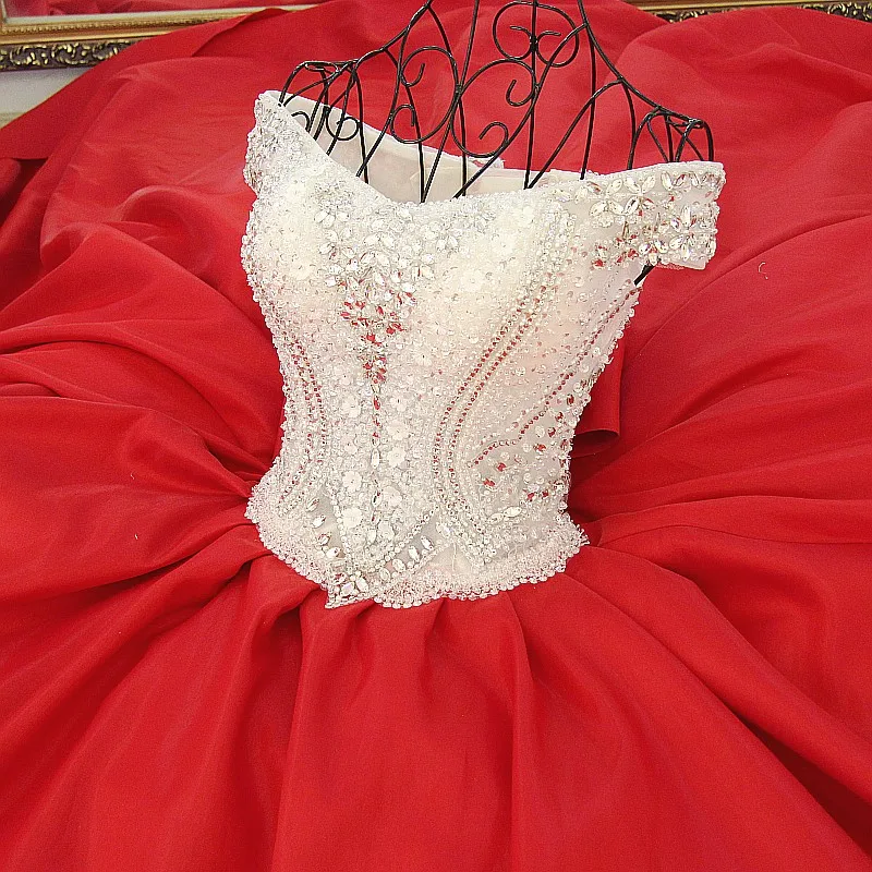 Red Wedding Party Dress Off The Shoulder Corset Back Royal Train Satin Ball Gown Abendkleider Crystal wedding dresses
Red Wedding Party Dress Off The Shoulder Corset Back Royal Train Satin Ball Gown Abendkleider Crystal wedding dresses
