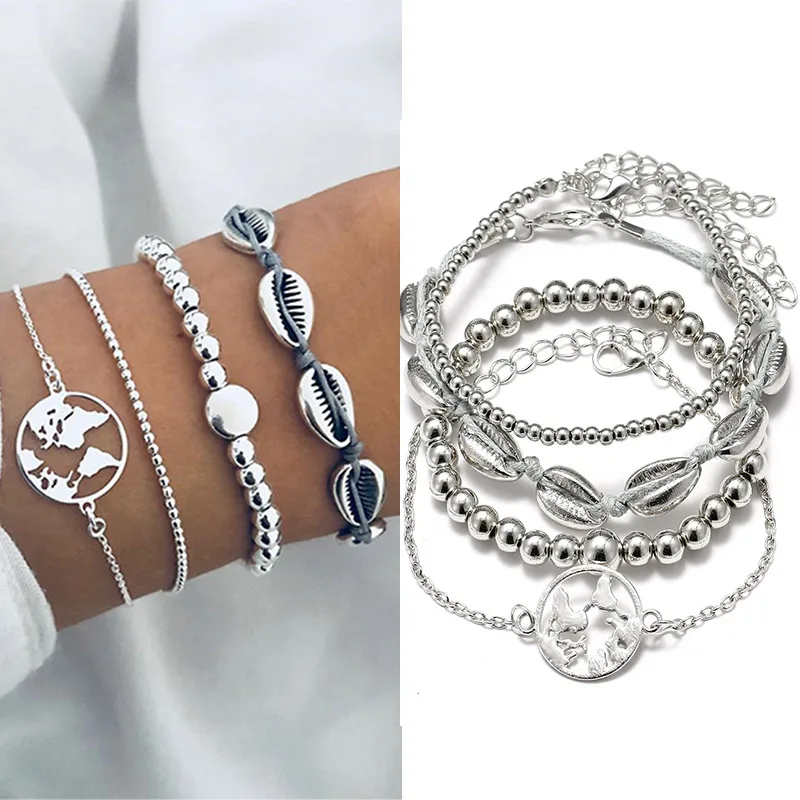 New 4PCS/Set Bracelets Bangles Sets Adjustable Vintage Bohemian Alloy Beads Silver Seaside Shell Ocean Map Fashion Bracelet
New 4PCS/Set Bracelets Bangles Sets Adjustable Vintage Bohemian Alloy Beads Silver Seaside Shell Ocean Map Fashion Bracelet