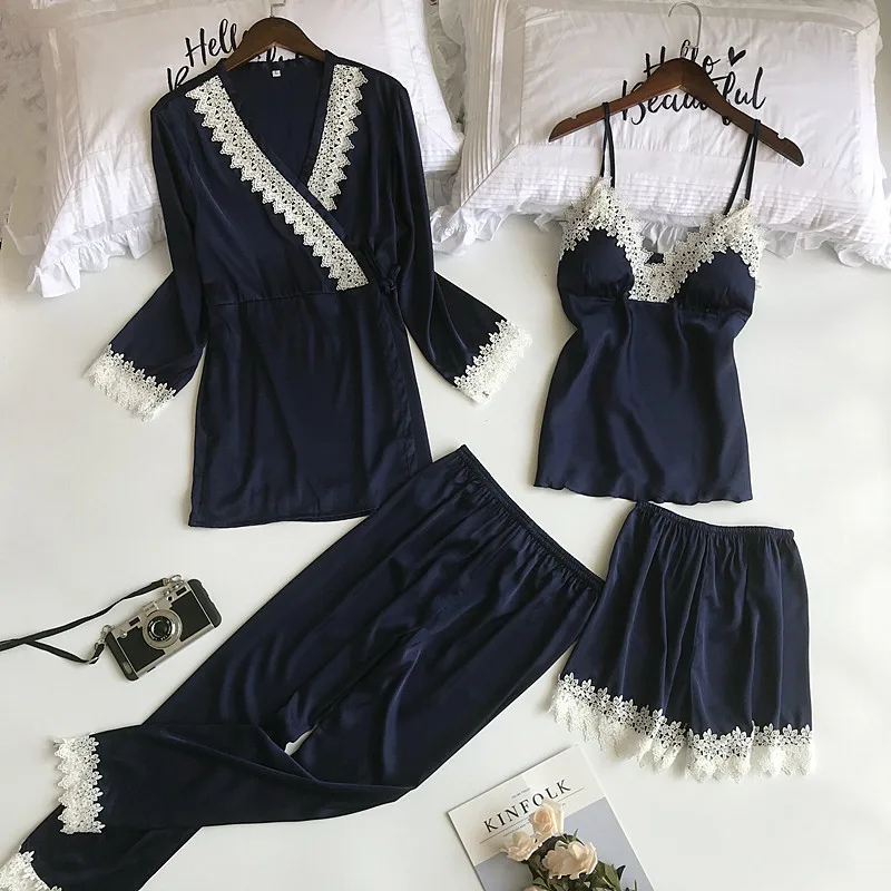 JULY'S SONG 4 Pieces Pajama Set 2019 Spring Summer Elegant Women Pajamas Full Shorts Soft Nightwear Sexy Robe Sleepwear
JULY'S SONG 4 Pieces Pajama Set 2019 Spring Summer Elegant Women Pajamas Full Shorts Soft Nightwear Sexy Robe Sleepwear