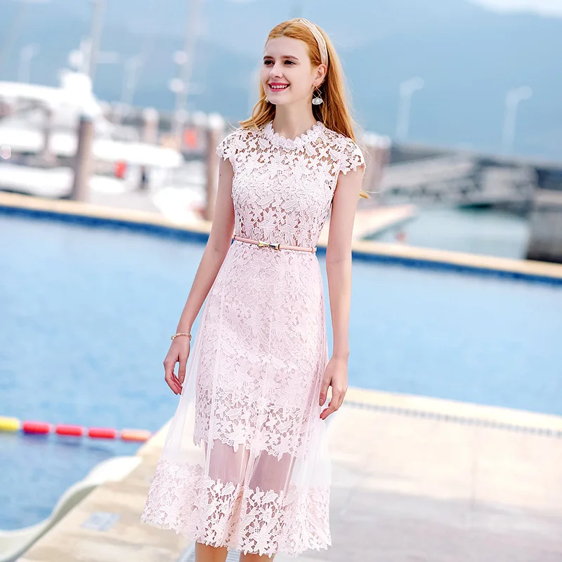 Spring-Summer Women's Openwork dress high waist Euro-American fashionable elegant dress on holiday with belt and short sleeves
Spring-Summer Women's Openwork dress high waist Euro-American fashionable elegant dress on holiday with belt and short sleeves