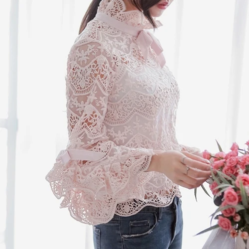 Sexy Lace Mesh Patchwork Women Blouse Shirt Hollow-out Transparent Blouse Blusas Female Flare Sleeve Casual Tops Femininas
Sexy Lace Mesh Patchwork Women Blouse Shirt Hollow-out Transparent Blouse Blusas Female Flare Sleeve Casual Tops Femininas