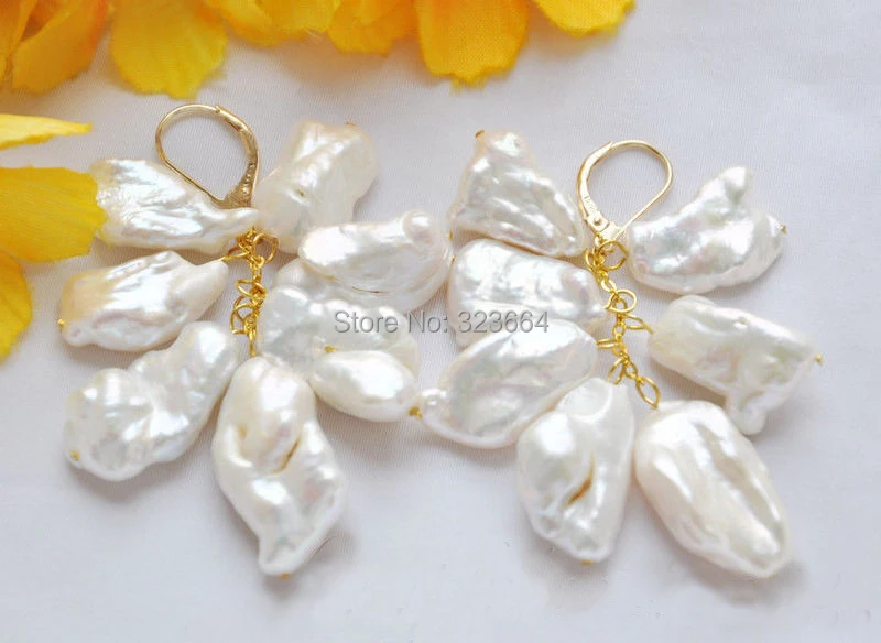 WOW 20mm white keshi Reborn PEARL dangle earring