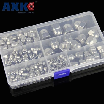 AXK 172pcs 304 stainless steel cap nut set Hex screw cap ugly nut M3M4M5M6M8M10M12