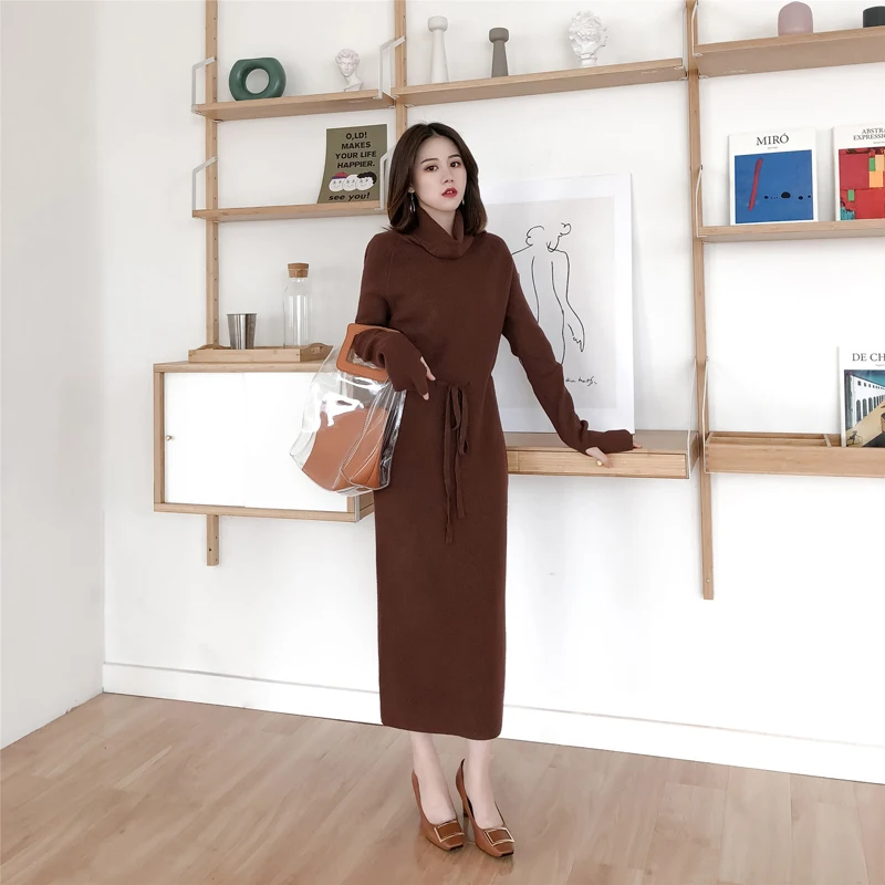Winter Turtleneck Lace Up Knitted Long Full Sleeve Dress Winter Turtleneck Lace Up Knitted Long Full Sleeve Dress
