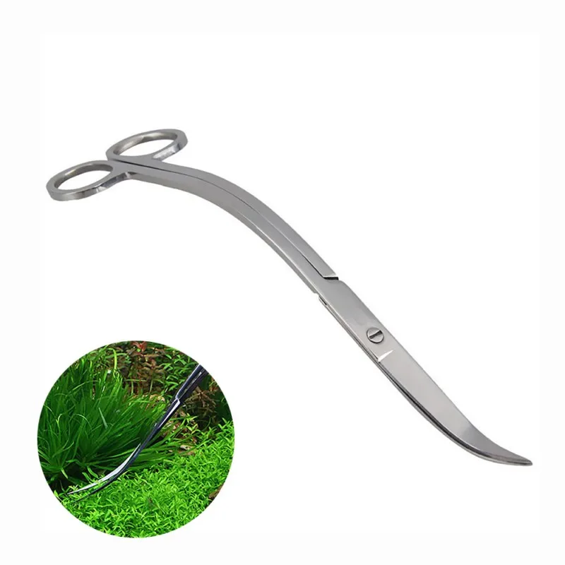 Professional Aquarium Fish Tank Aquatic Plant Cleaning Tools Tongs Scissor Long Stainless Steel Wave scissor curved Pet Supplies (2)