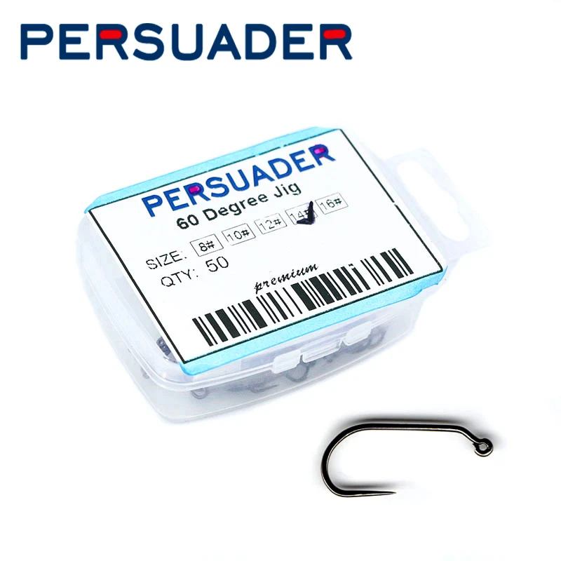 PERSUADER 50pcs/box fish-friendly barbless fly fishing hooks sizes8# 10# 12# 14# 16# dry&wet&nymph 60 degree Jig fly tying hooks
PERSUADER 50pcs/box fish-friendly barbless fly fishing hooks sizes8# 10# 12# 14# 16# dry&wet&nymph 60 degree Jig fly tying hooks