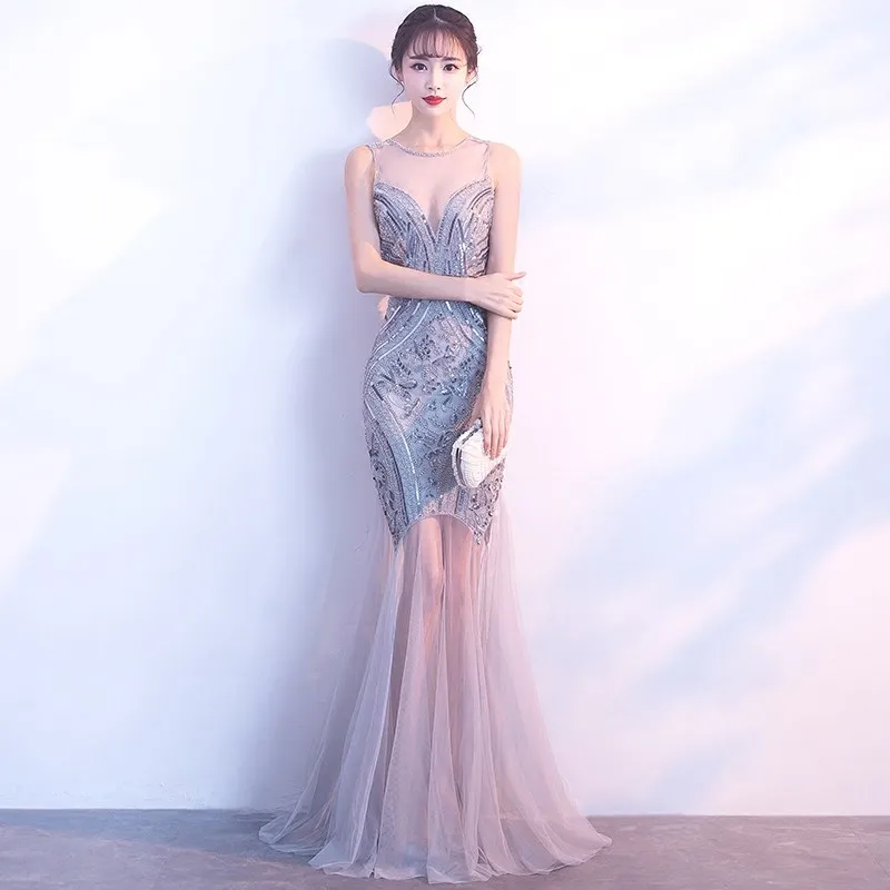High-end Mermaid Long Evening Gowns Tulle Sequined Bling Gorgeous Formal Party Dress Beading Sexy Backless Banquet Dresses G208
High-end Mermaid Long Evening Gowns Tulle Sequined Bling Gorgeous Formal Party Dress Beading Sexy Backless Banquet Dresses G208
