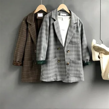 Women's clothes 2019 spring new retro child-like double-breasted blazer 
Women's clothes 2019 spring new retro child-like double-breasted blazer