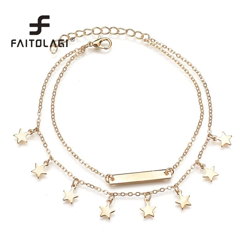 Double layer star pendant bracelets on the leg with empty label foot chain summer travel female charm anklet pulseira para perna
Double layer star pendant bracelets on the leg with empty label foot chain summer travel female charm anklet pulseira para perna
