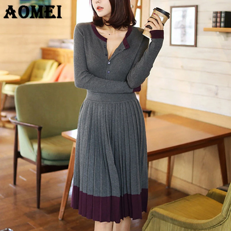 Women Sweater Dress Pleated Button Up Knee Length Elegant Thick Korean Fall Fashion Knitted Pullover Femme Robes Knitting Jumper
Women Sweater Dress Pleated Button Up Knee Length Elegant Thick Korean Fall Fashion Knitted Pullover Femme Robes Knitting Jumper