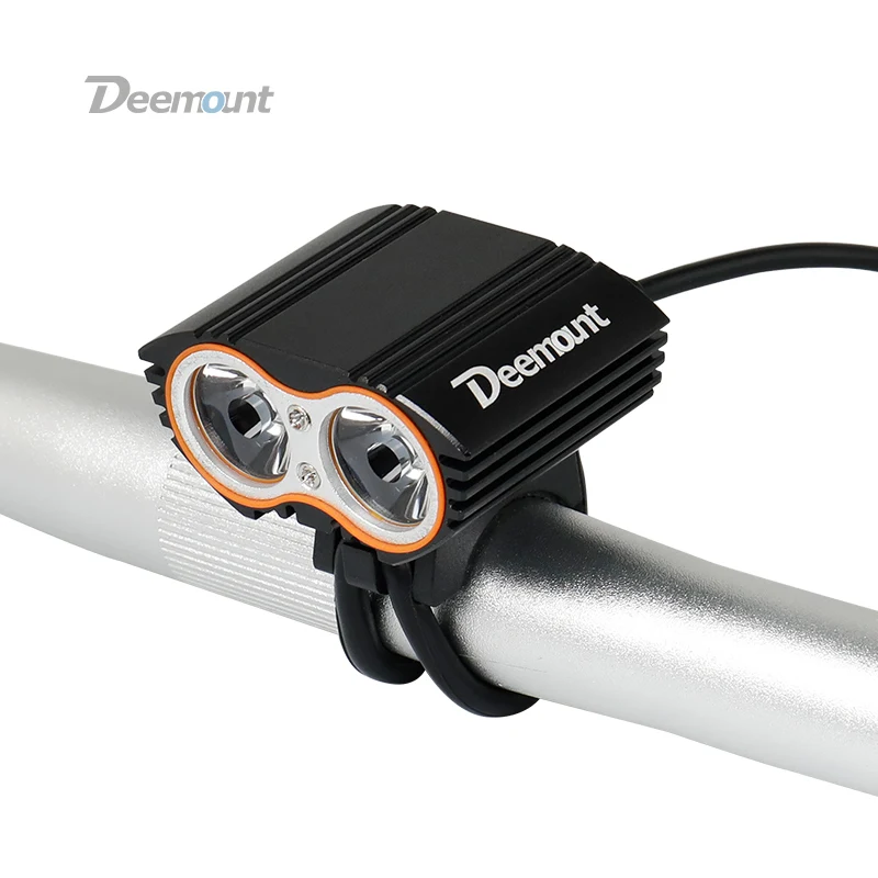 

Deemount Cycle Front Lighting 8.4V Headlight 2LED 350Lumen Optional #18650 Battery Box 8.4/5.0V Output 1A Charger Bike Lantern