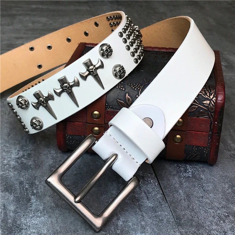 Genuine Leather Vintage Metal Skull Punk Men Belt Jeans White Belt Stud Cowboy Strap Cinturon Ceinture Homme Riem Belts TBT0051
Genuine Leather Vintage Metal Skull Punk Men Belt Jeans White Belt Stud Cowboy Strap Cinturon Ceinture Homme Riem Belts TBT0051