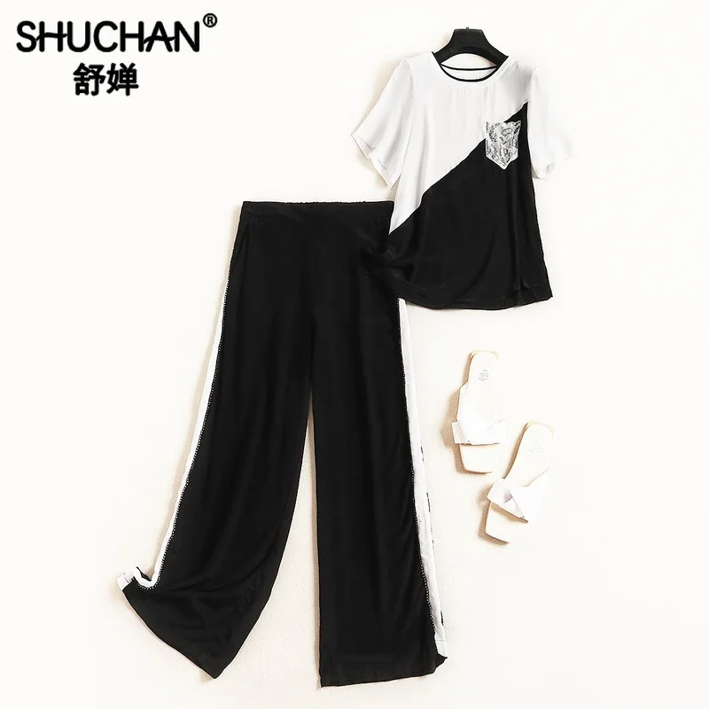 Shuchan Tracksuit Women 2 Piece Set Summer Suit Female Two Piece Set Top and Pants Top+pants Casual Elastic Waist Mid-Calf 51412
Shuchan Tracksuit Women 2 Piece Set Summer Suit Female Two Piece Set Top and Pants Top+pants Casual Elastic Waist Mid-Calf 51412