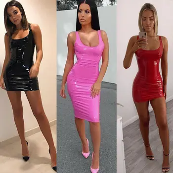 Summer Women Dress Hot Sexy PU Leather Bodycon Strappy Mini Dress Clubwear Evening Party Dress Casual Sleeveless Female Red New
Summer Women Dress Hot Sexy PU Leather Bodycon Strappy Mini Dress Clubwear Evening Party Dress Casual Sleeveless Female Red New