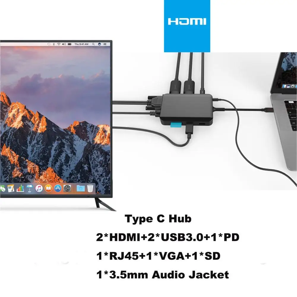USB C HUB 9-in-1 USB C Type-c 3.0 USB-C To HDMI 4K SD/TF Card Reader PD Charging Gigabit Ethernet Adapter for MacBook Pro HUB
USB C HUB 9-in-1 USB C Type-c 3.0 USB-C To HDMI 4K SD/TF Card Reader PD Charging Gigabit Ethernet Adapter for MacBook Pro HUB