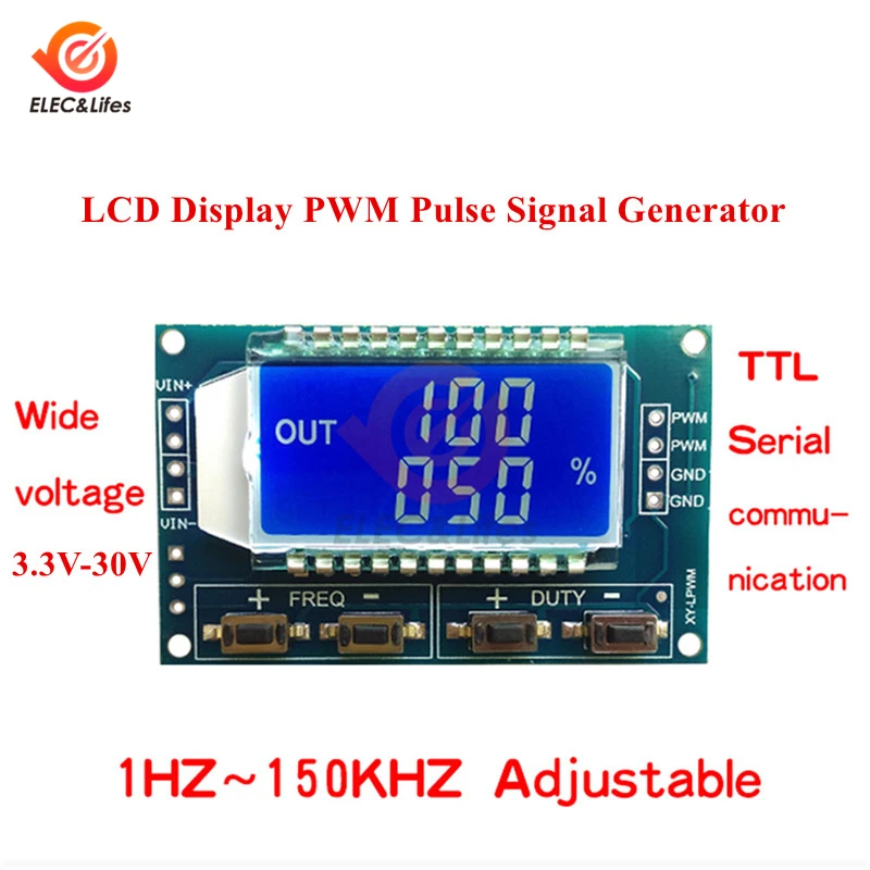 1 Way LCD Digital PWM Signal Generator Pulse Frequency Adjustable Duty Cycle Module 1Hz-150Khz TTL level Serial Generator Module
1 Way LCD Digital PWM Signal Generator Pulse Frequency Adjustable Duty Cycle Module 1Hz-150Khz TTL level Serial Generator Module