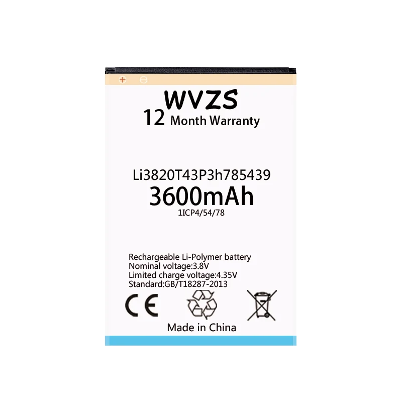 wvzs 3600mAh High Quality Li-ion battery Li3820T43P3h785439 For ZTE Blade L3 Replacement Batteries
wvzs 3600mAh High Quality Li-ion battery Li3820T43P3h785439 For ZTE Blade L3 Replacement Batteries