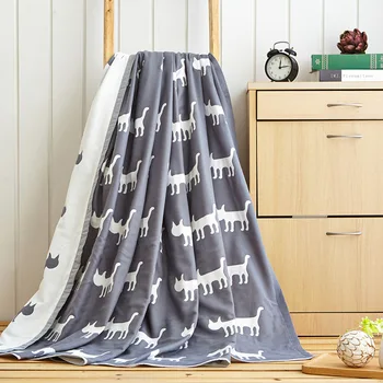 

drop Soft 3 layers 100% cotton Gauze Blankets cat Jacquard For Quilts Jacquard towel Blankets 150*200cm/200*230cm cobertor bed