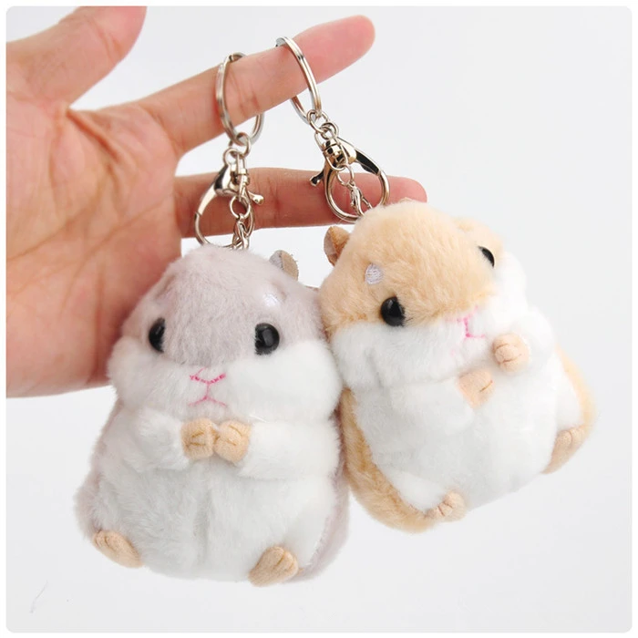 Fashion Cute Cartoon Animal Plush Hamster Toys Key Chain Ring Woman Faux Rabbit Fur Pom Pom Keychain Bauble Plush Mouse Dolls (2)