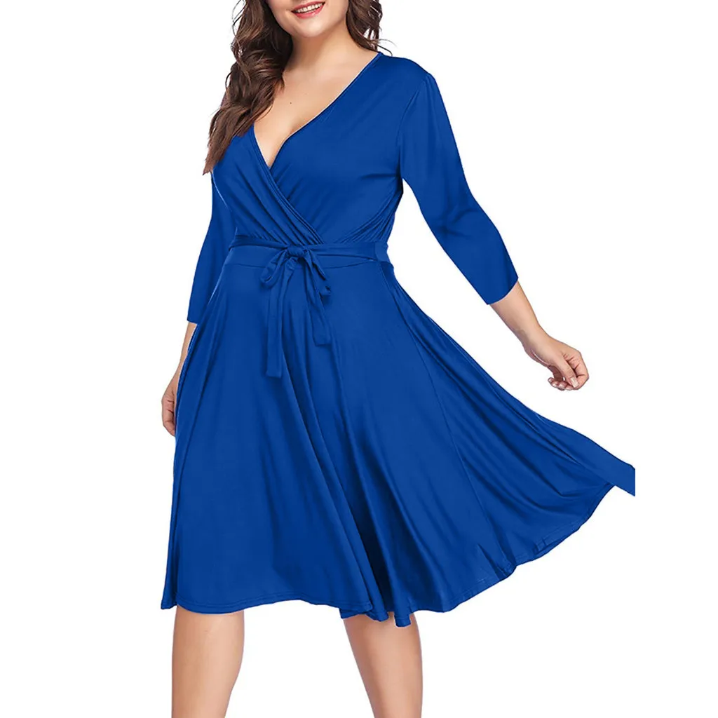 KLV 2019 women dress платье dress Plus Size Casual V-neck Solid Color Seven-Quarter Sleeve Waist Dress free shipping D4
KLV 2019 women dress платье dress Plus Size Casual V-neck Solid Color Seven-Quarter Sleeve Waist Dress free shipping D4