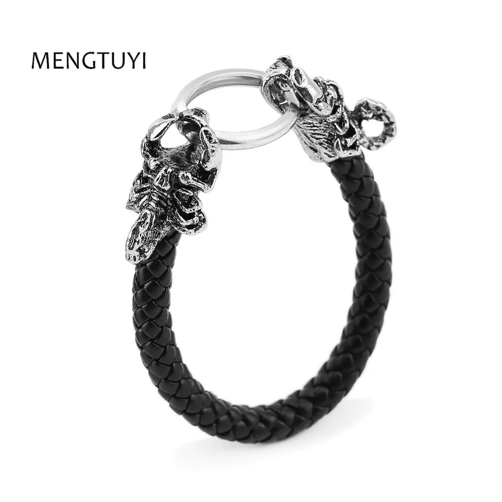 Мужской винтажный браслет ручной работы Mengtuyi черный кожаный в стиле панк со