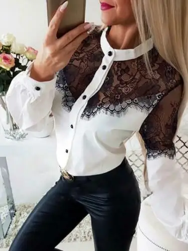 Summer Women Patchwork Blouses Long Sleeve Tops Woman Round Neck Lace Insert Button Loose Blouse Shirts Female Streetwear
Summer Women Patchwork Blouses Long Sleeve Tops Woman Round Neck Lace Insert Button Loose Blouse Shirts Female Streetwear