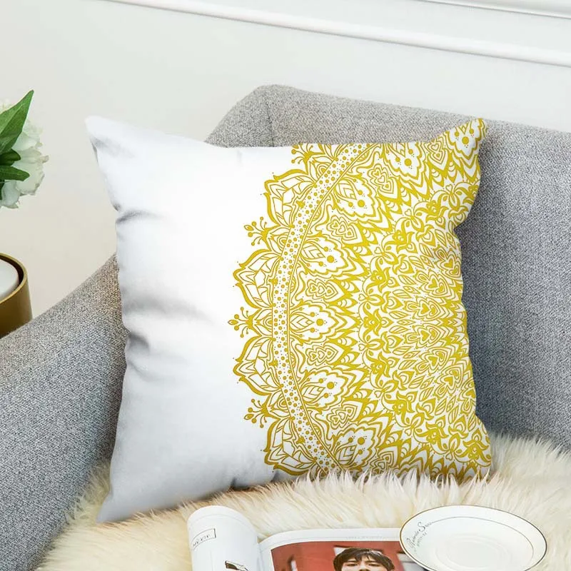 Фото Двухсторонняя подушка из полиэстера с рисунком мандалы наволочка для подушки