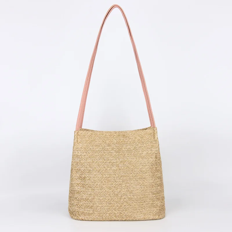 2021 Straw Tote Bag with Stripe Pattern for Summer