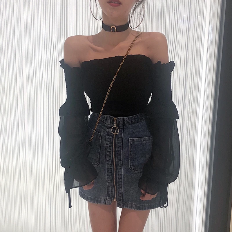 Off Shoulder Sexy Crop Top Sheer Transparent Elastic Chiffon Blouse Women Shirt Ruffles Petite Chemise Femme Chemisier Blusa Muj
Off Shoulder Sexy Crop Top Sheer Transparent Elastic Chiffon Blouse Women Shirt Ruffles Petite Chemise Femme Chemisier Blusa Muj