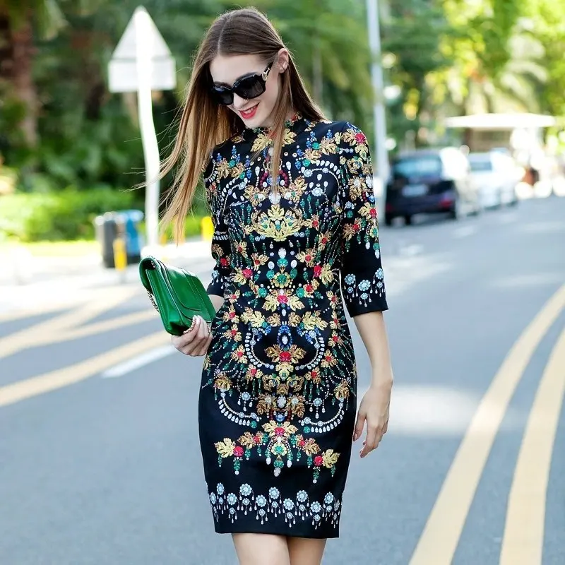 2017 Spring Summer New Runway Designer Dress Women's Vintage High Quality 3/4 Sleeve Elegant Printed XL Dress
2017 Spring Summer New Runway Designer Dress Women's Vintage High Quality 3/4 Sleeve Elegant Printed XL Dress