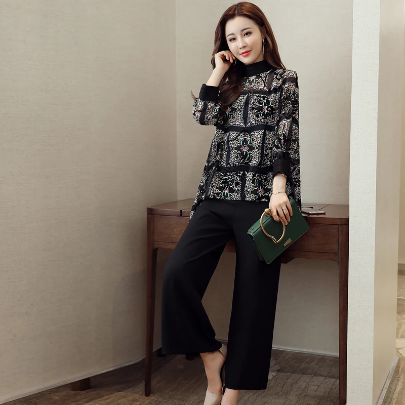Spring New 2019 Fashion Two Pieces Sets Women Floral Print Blouse and Black Wide Leg Pants Sets Women's Plus Size Loose Suits
Spring New 2019 Fashion Two Pieces Sets Women Floral Print Blouse and Black Wide Leg Pants Sets Women's Plus Size Loose Suits