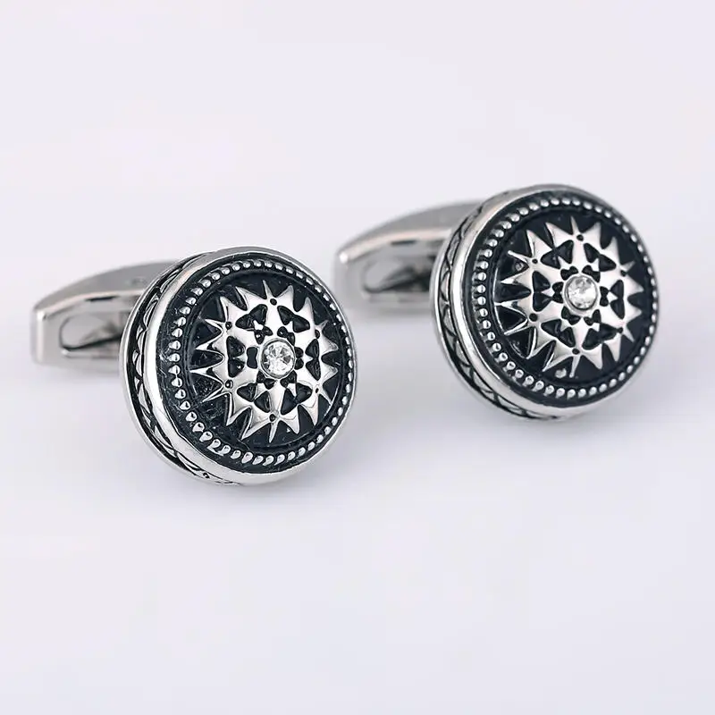High Quality Rhinestone Black Painting Men's Cufflink Flower Style Round Silver Plating Wedding Cuff link 51435
High Quality Rhinestone Black Painting Men's Cufflink Flower Style Round Silver Plating Wedding Cuff link 51435