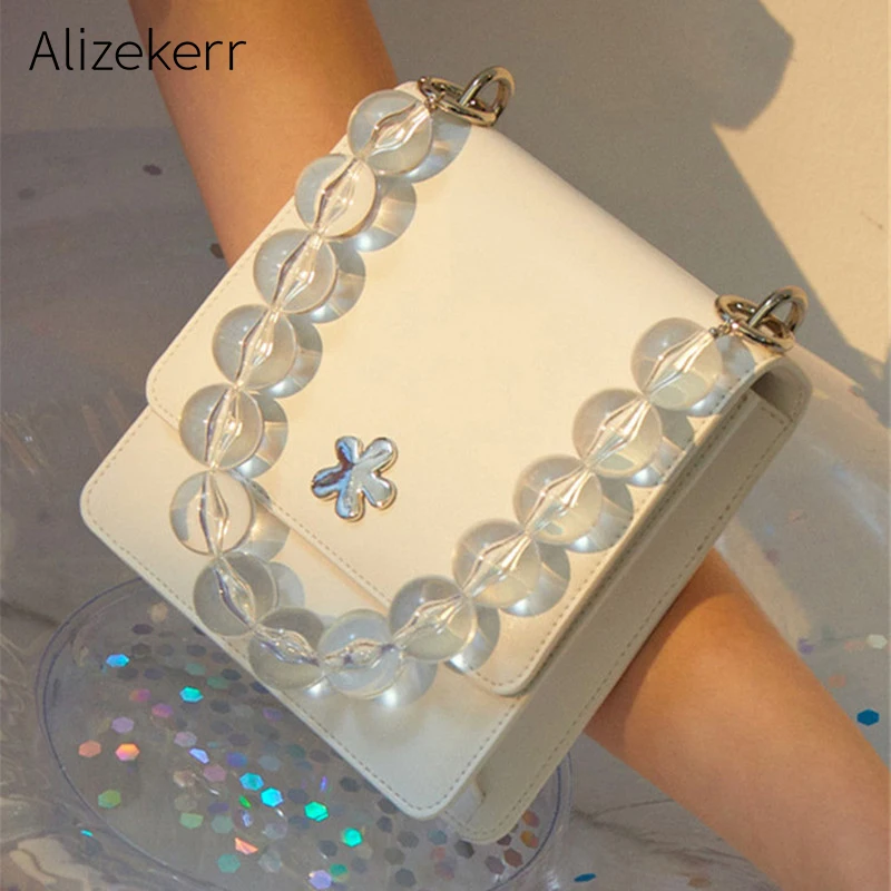Transparent Acrylic Beads Handbags Women 2019 Summer New Simple Solid Beading Handle Shoulder Bag White Waist bag Female Casual Transparent Acrylic Beads Handbags Women 2019 Summer New Simple Solid Beading Handle Shoulder Bag White Waist bag Female Casual