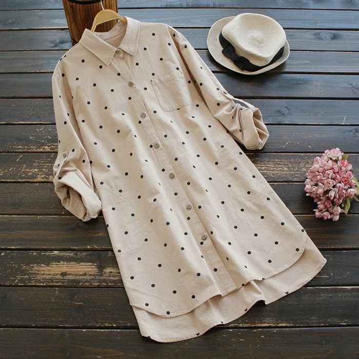 3828 spring big size women Japan style literary cotton and linen polka dot long shirt mori girl turndown collar long sleeve top
3828 spring big size women Japan style literary cotton and linen polka dot long shirt mori girl turndown collar long sleeve top