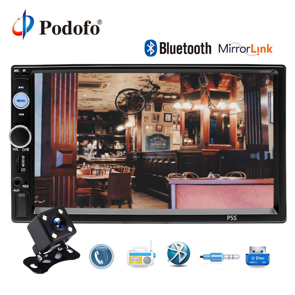 

Podofo 2 din car radio 7" HD MP5 Player Mirror Link Digital Display Bluetooth Multimedia USB 2din Autoradio Car Backup Monitor