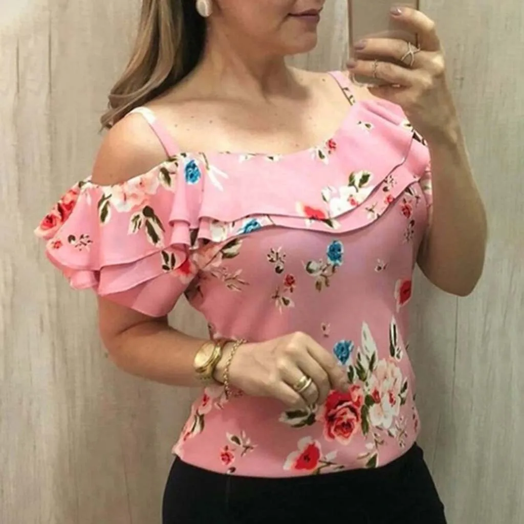 2019 Summer Women T-Shirt Floral Print Ruffle Ladies Casual Tee Shirt Sexy Off Shoulder Strap Short Sleeve Loose Top Shirt Tee
2019 Summer Women T-Shirt Floral Print Ruffle Ladies Casual Tee Shirt Sexy Off Shoulder Strap Short Sleeve Loose Top Shirt Tee