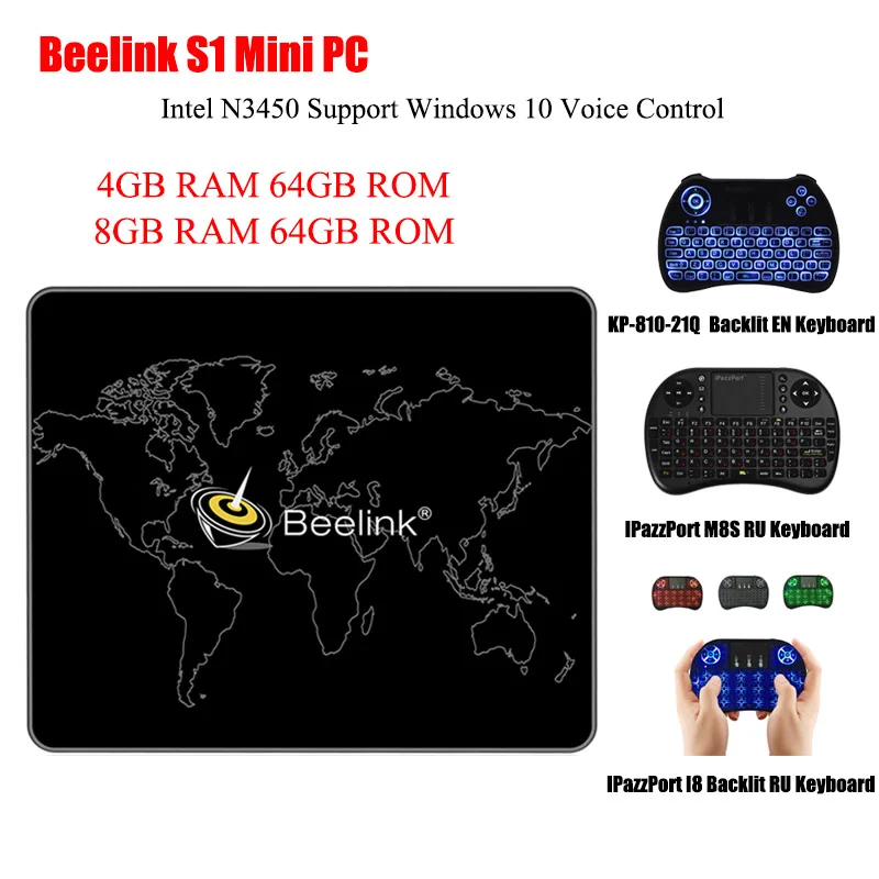 

Original Beelink S1 Mini PC Intel N3450 4G / 8G RAM 64G ROM Bluetooth 4.0 dual band WiFi Support Windows 10 Voice Control