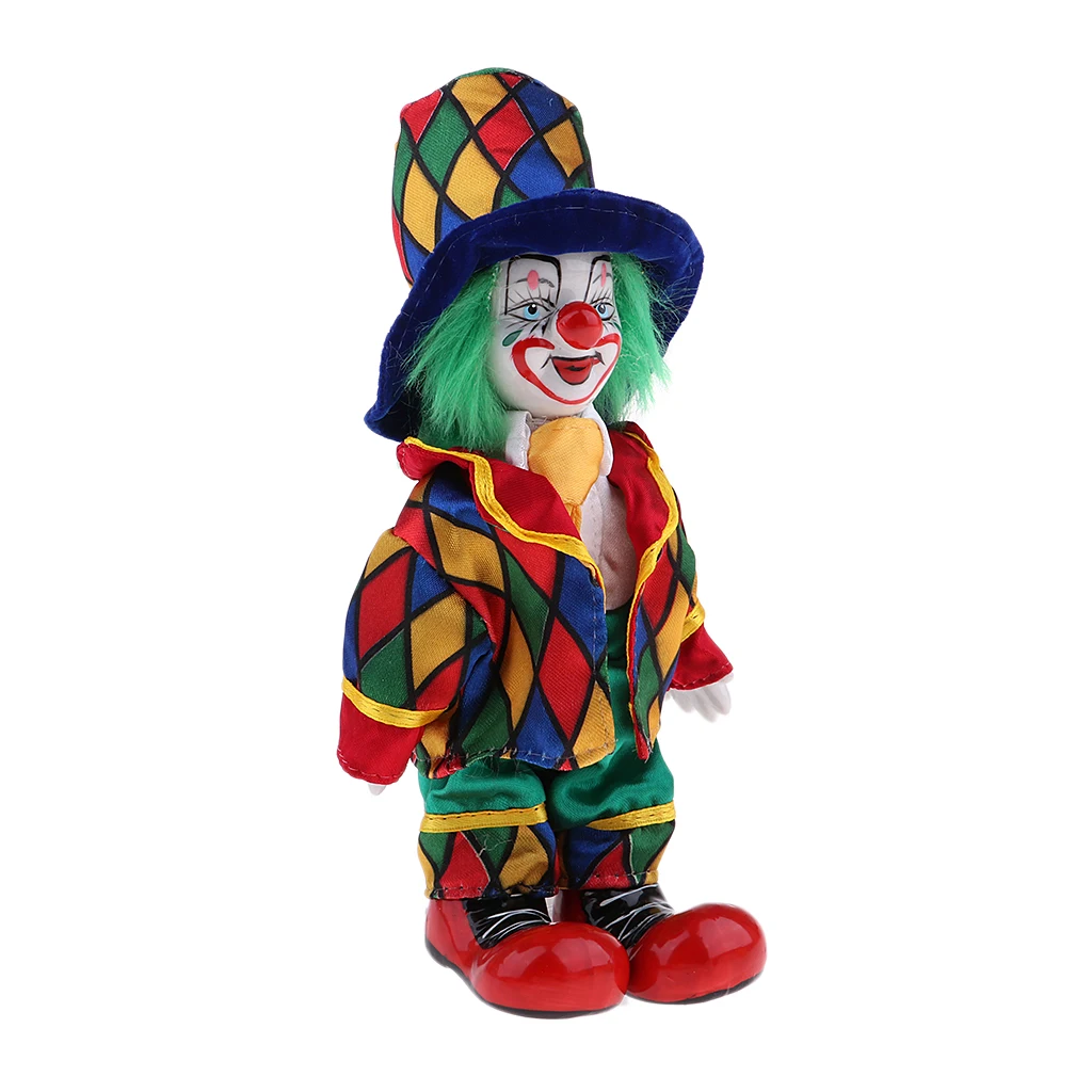 Interesting Harlequin Smiling Clown Doll Standing Porcelain Doll Home Decor