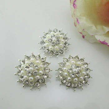 (BT98 20mm)50pcs clear rhinestone ivory pearl shank button for flower center 
(BT98 20mm)50pcs clear rhinestone ivory pearl shank button for flower center