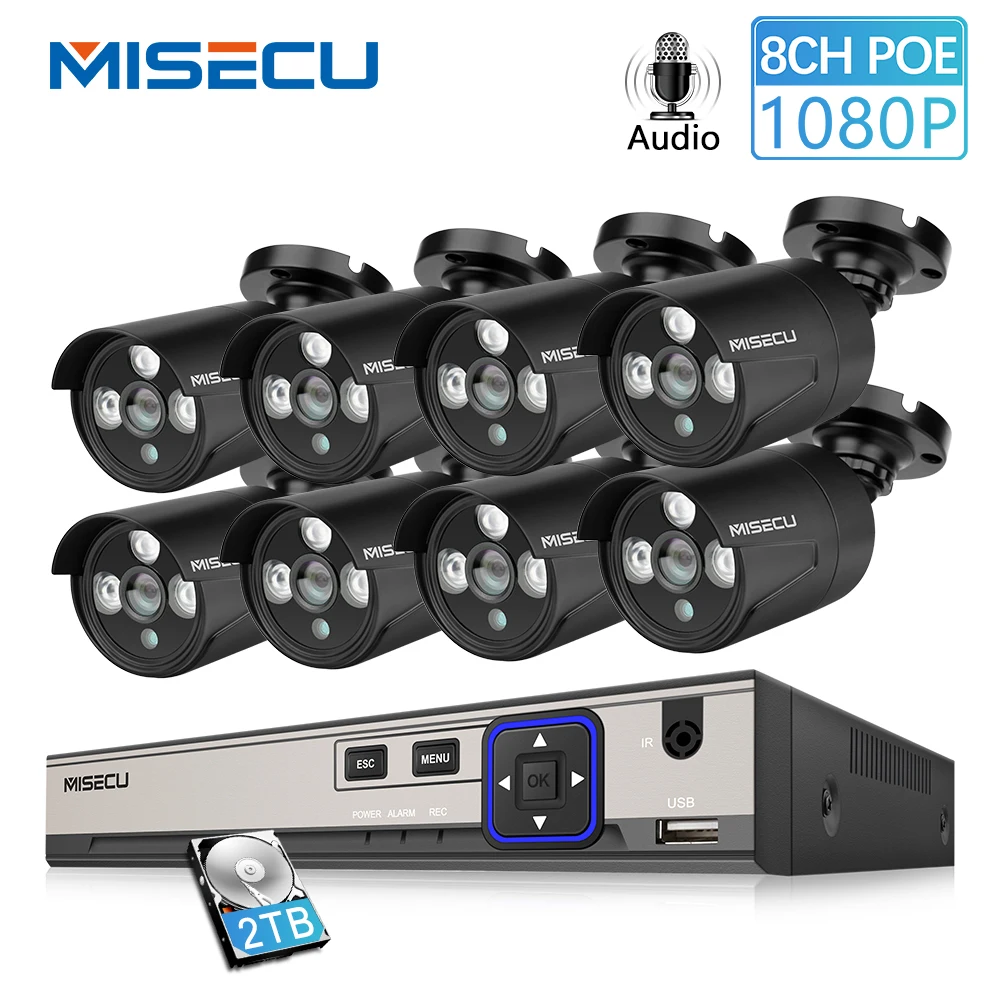 

MISECU H.265 8CH NVR 1080P CCTV Security Camera System 2MP IP Network POE Audio Record IR P2P Outdoor video Surveillance kit