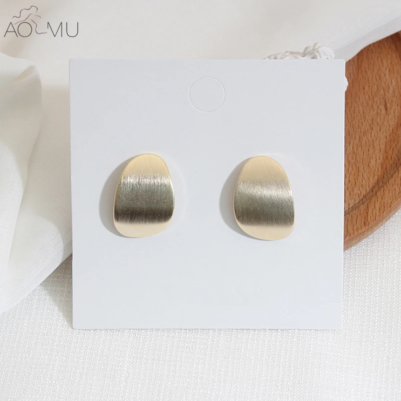 

AOMU 2018 New Fashion Lrregular Metal Gold Sliver Water Drop Brushed Stud Earrings For Women Curved Matte Party Jewelry Brincos