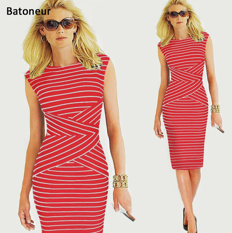 Summer Women Slim Dresses Blue White Green Red Stripe Casual Work Dress 2017 Sleeveless Pencil Dress Knee Length Bodycon Dress
Summer Women Slim Dresses Blue White Green Red Stripe Casual Work Dress 2017 Sleeveless Pencil Dress Knee Length Bodycon Dress
