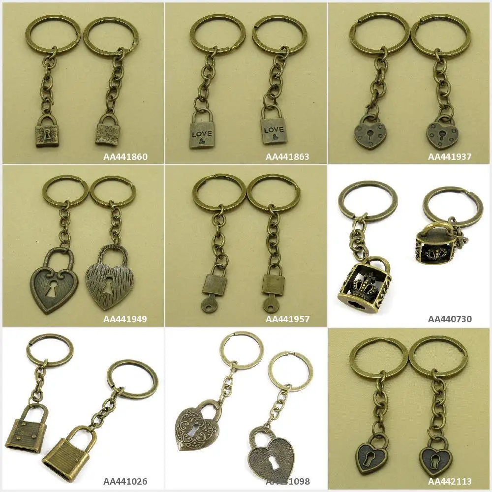 Antique Bronze Tone Keychain Keyring Keytag Heart Lock Love Fake Crown Key Chain Ring Tag Bag Charms Gift | Украшения и