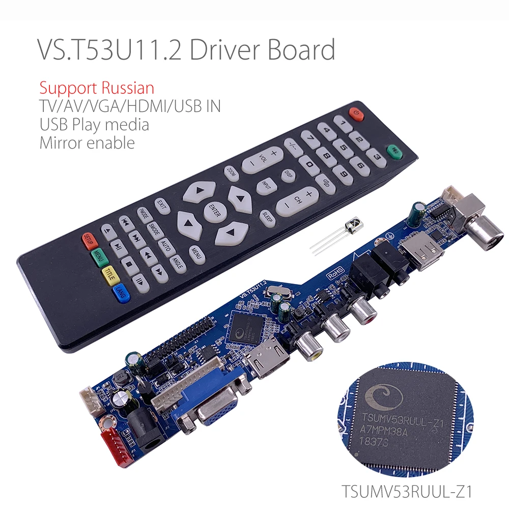 (IR cable gift) VS.T53U11.2 Universal LCD LED TV Controller Driver Board Kit TV/PC/VGA/HDMI/USB Interface Matrix V53 Russian
(IR cable gift) VS.T53U11.2 Universal LCD LED TV Controller Driver Board Kit TV/PC/VGA/HDMI/USB Interface Matrix V53 Russian