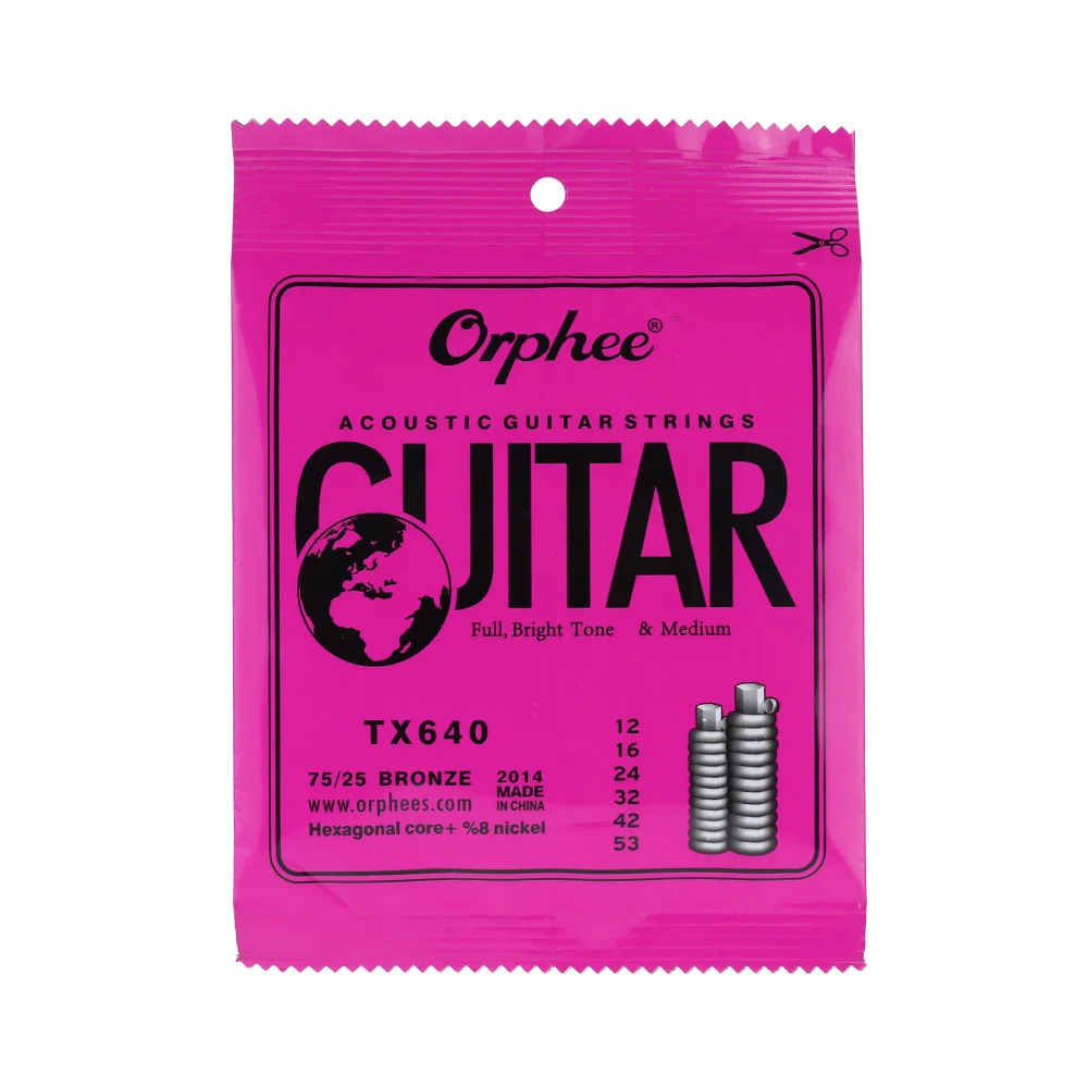 Orphee TX640 6pcs Acoustic Folk Guitar String Set (.012-.053) Phosphor Bronze Medium Tension
Orphee TX640 6pcs Acoustic Folk Guitar String Set (.012-.053) Phosphor Bronze Medium Tension