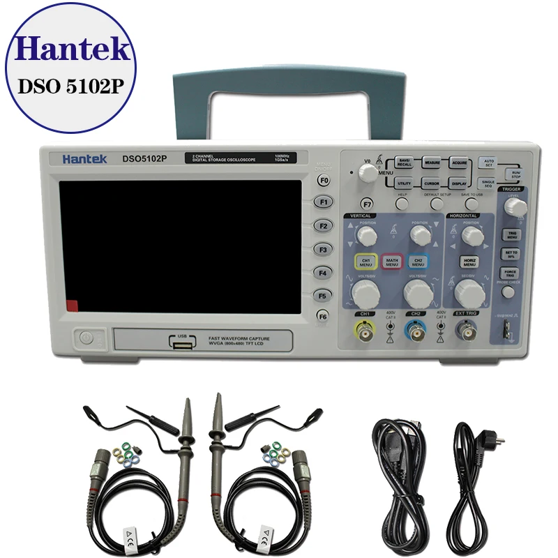 Hantek DSO5102P Digital Oscilloscope 100MHz 2Channels 1GSa/s Real Time sample rate USB host and device connectivity 7 Inch
Hantek DSO5102P Digital Oscilloscope 100MHz 2Channels 1GSa/s Real Time sample rate USB host and device connectivity 7 Inch