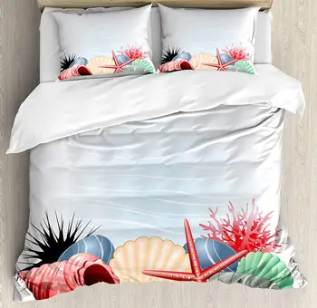 Pearls Decor Duvet Cover Set, Seashells Starfish and Coral Underwater Sea Life Seaside Art Prints, 4 Piece Bedding Set
Pearls Decor Duvet Cover Set, Seashells Starfish and Coral Underwater Sea Life Seaside Art Prints, 4 Piece Bedding Set