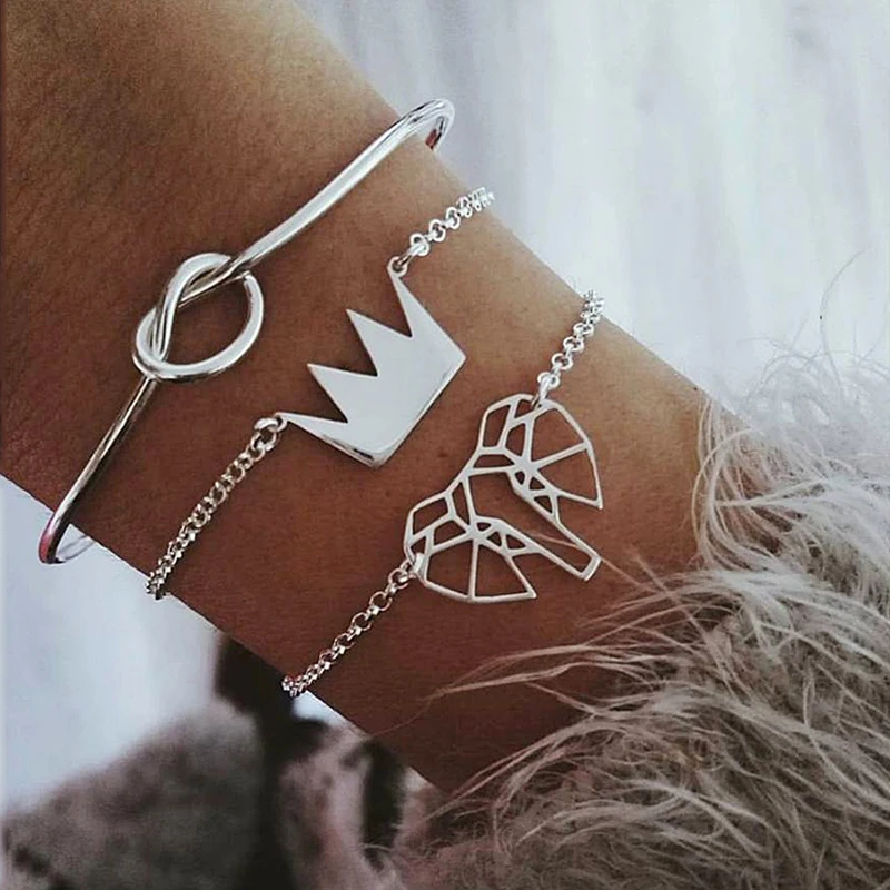 3 Pcs/ Set Fashion Hollow Elephant Crown Knotted Silver Opening Multilayer Cuff Bracelet Set Female Charm Clothing Accessories
3 Pcs/ Set Fashion Hollow Elephant Crown Knotted Silver Opening Multilayer Cuff Bracelet Set Female Charm Clothing Accessories